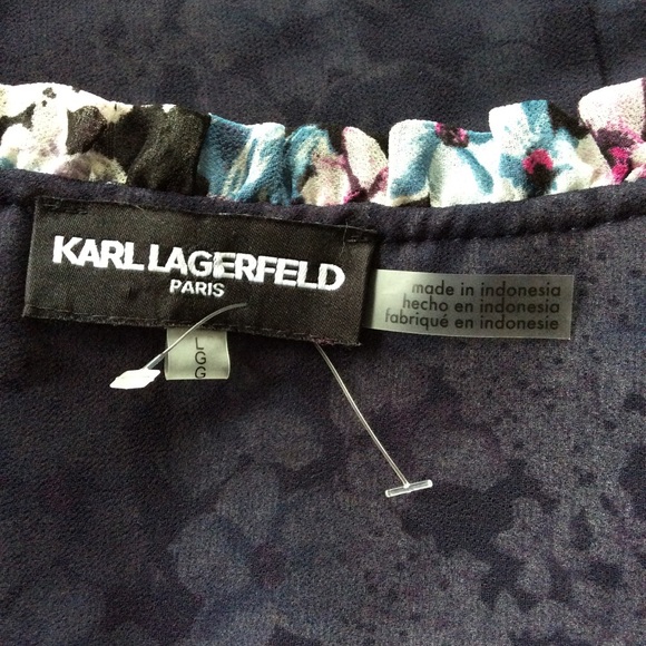 KARL LAGERFELD FLORAL TIE NECKLINE BLOUSE LARGE NWOT - Picture 8 of 8